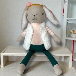 Pillowfort Plush Bunny Stuffed Animal Toy Rabbit Vest Pink Stripe Floppy Ears